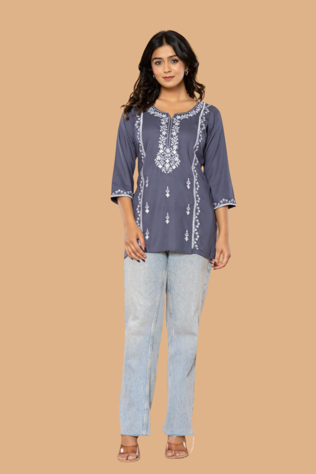 Navy Bloom Embroidery Top