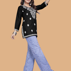 Black Bloom Embroidery Top