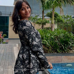 Black Floral Cotton Short Top