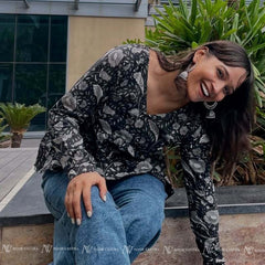 Black Floral Cotton Short Top