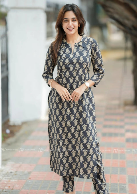 Obsidian Black Print Co-ord Sets With Pockets