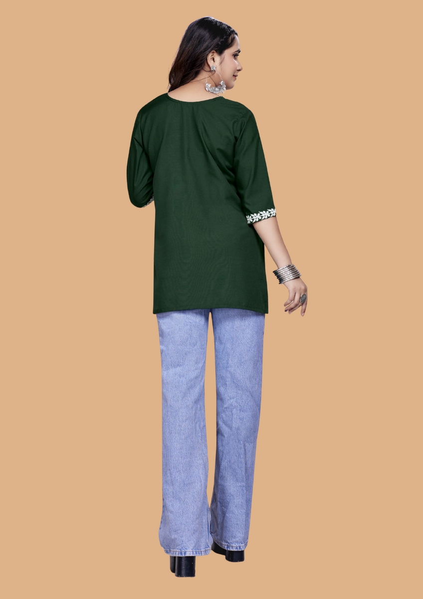 Green Bloom Embroidery Top