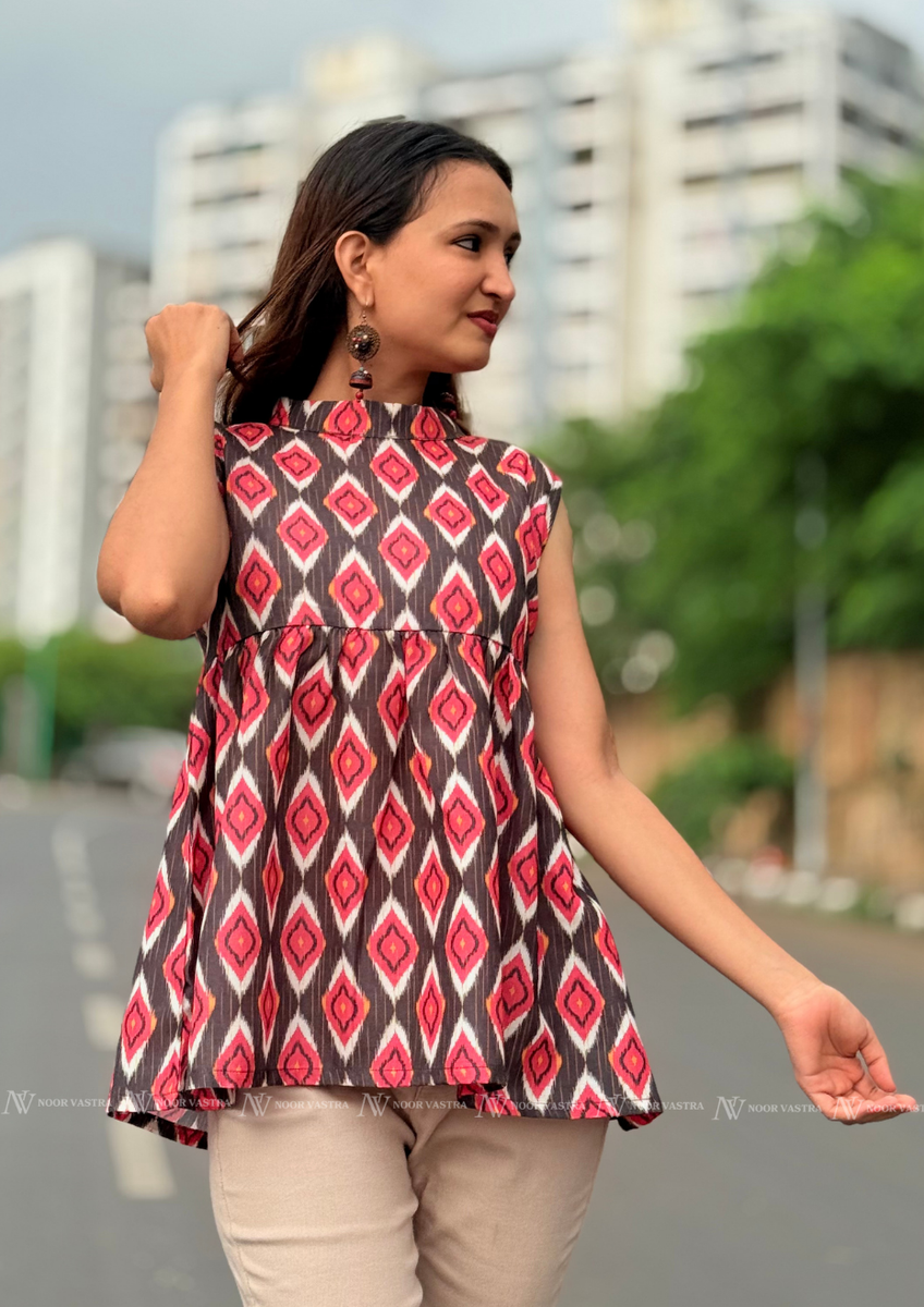 Ruby Ikat Bloom Cotton Top