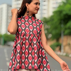 Ruby Ikat Bloom Cotton Top