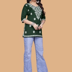 Green Bloom Embroidery Top
