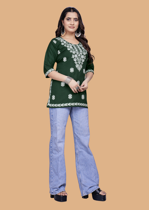 Green Bloom Embroidery Top