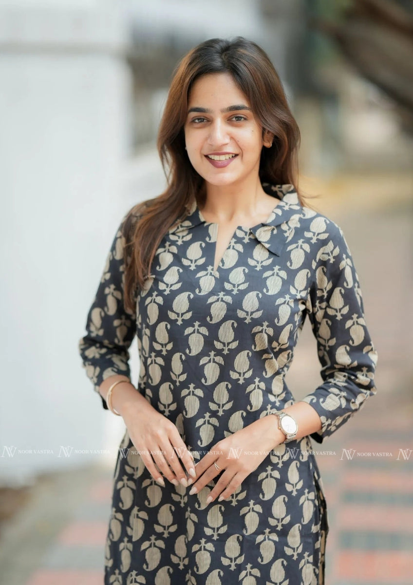 Obsidian Black Print Co-ord Sets With Pockets