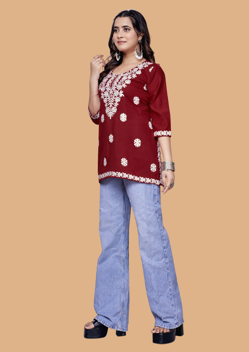 Maroon Bloom Embroidery Top