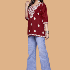 Maroon Bloom Embroidery Top