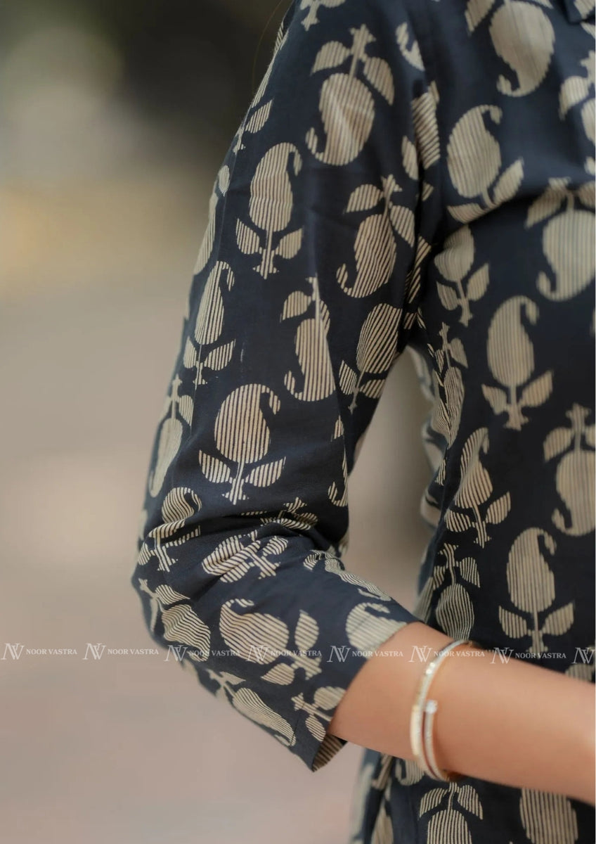 Obsidian Black Print Co-ord Sets With Pockets