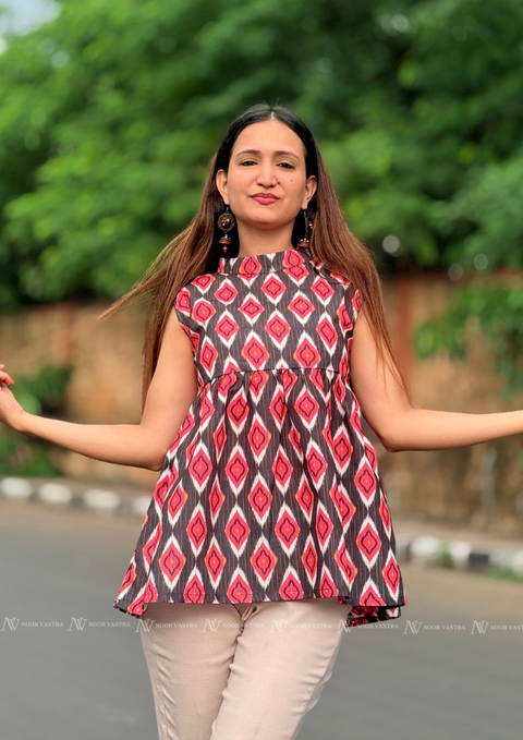 Ruby Ikat Bloom Cotton Top