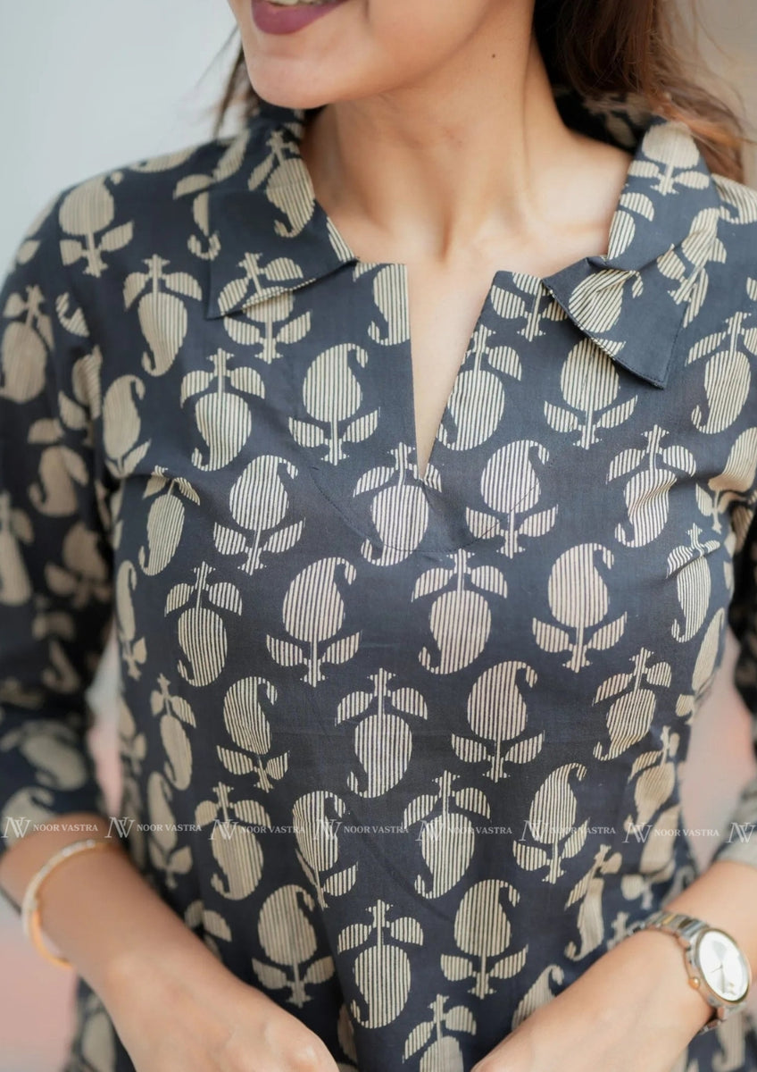 Obsidian Black Print Co-ord Sets With Pockets
