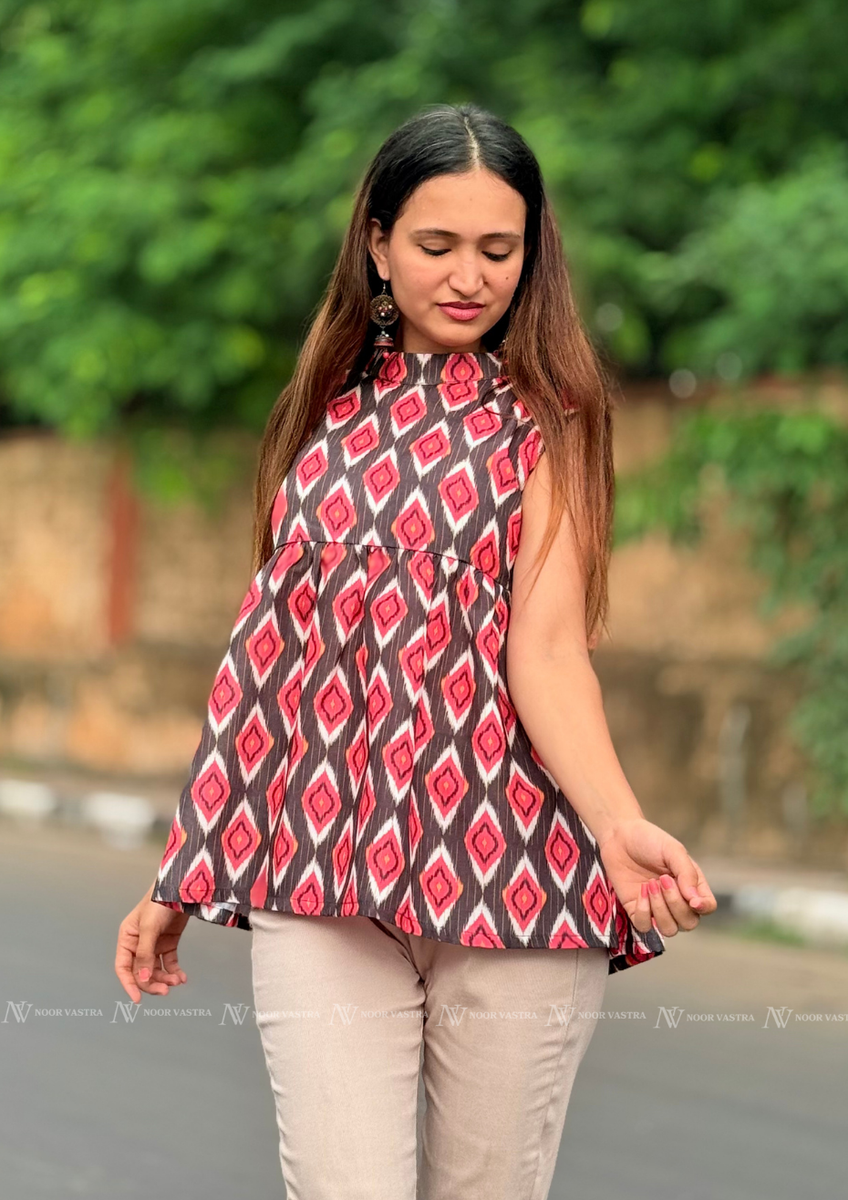 Ruby Ikat Bloom Cotton Top