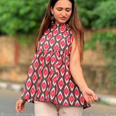 Ruby Ikat Bloom Cotton Top