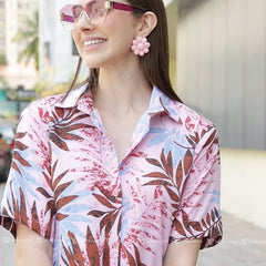 Pink Leaf Shorts Set