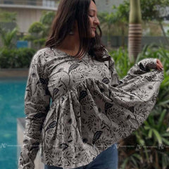 Grey Floral Cotton Short Top