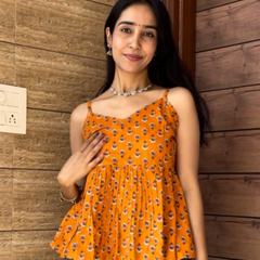 Orange Strap Peplum Top