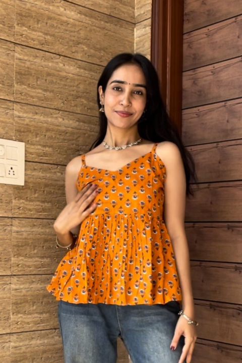 Orange Strap Peplum Top