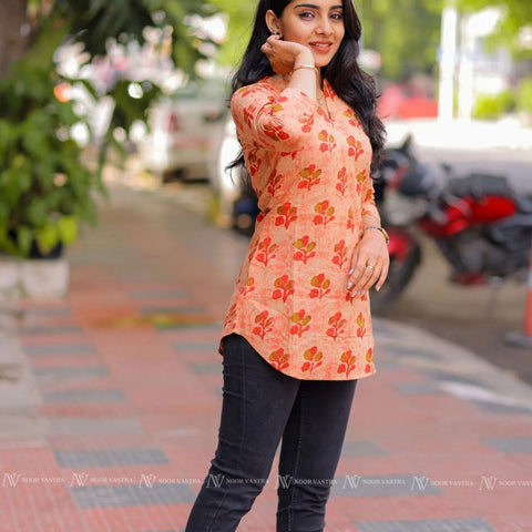 Orange Floral Cotton Short Top