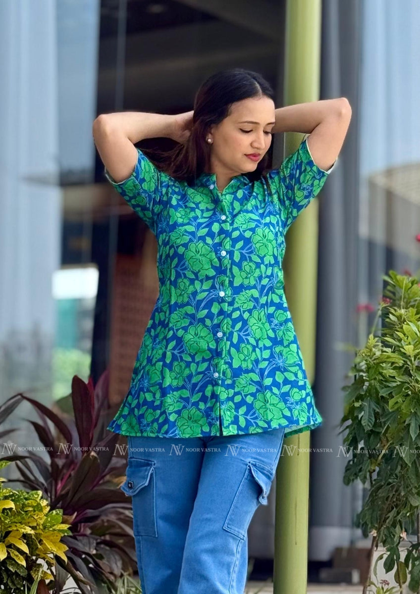 Green Floral Cotton Top