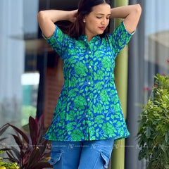Green Floral Cotton Top