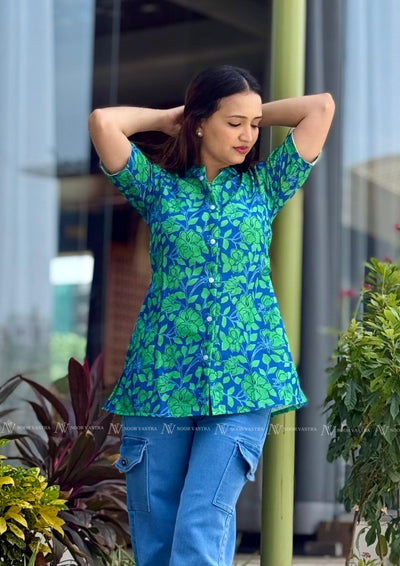 Green Floral Cotton Top