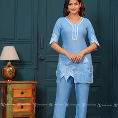 Blue Embroidered Kurti Set