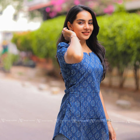 Azure Blue Cotton Short Top