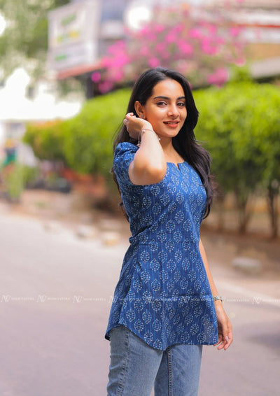 Azure Blue Cotton Short Top