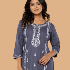 Navy Bloom Embroidery Top