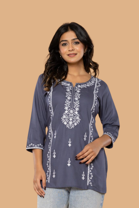 Navy Bloom Embroidery Top