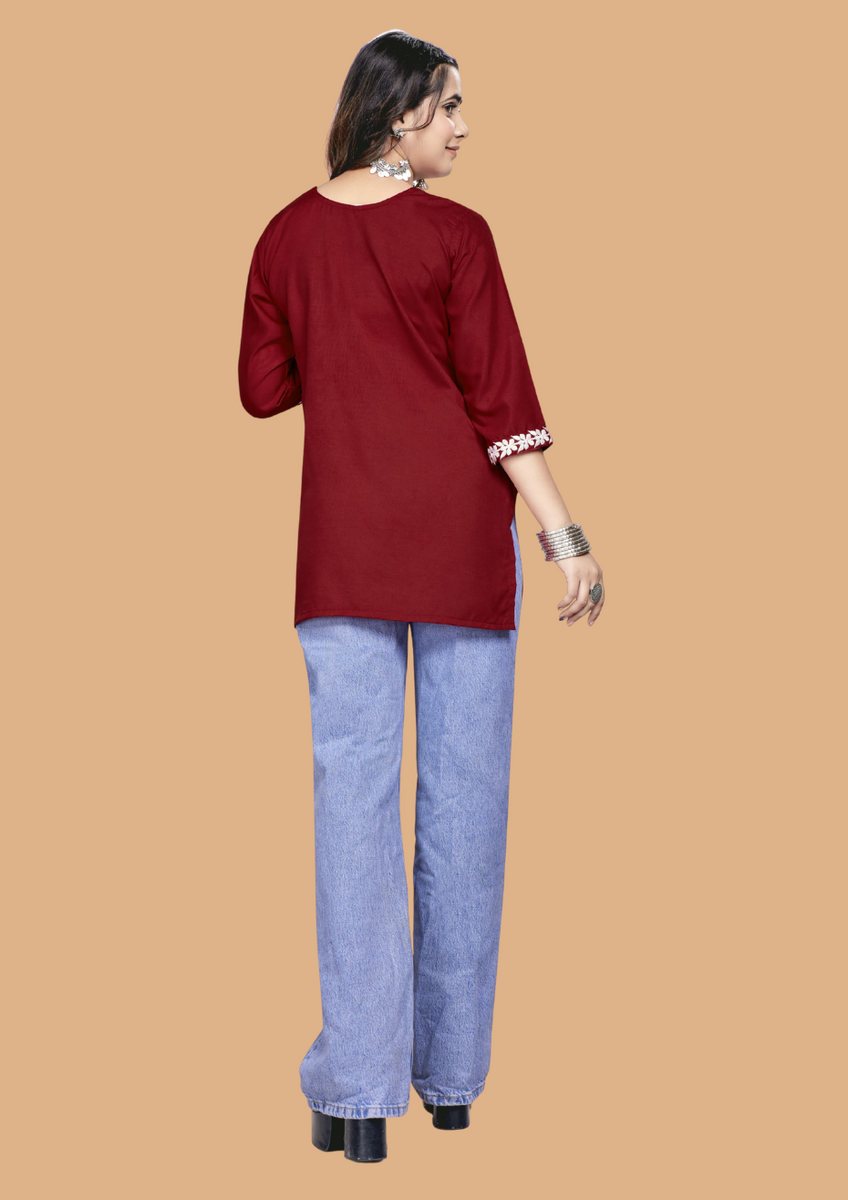 Maroon Bloom Embroidery Top