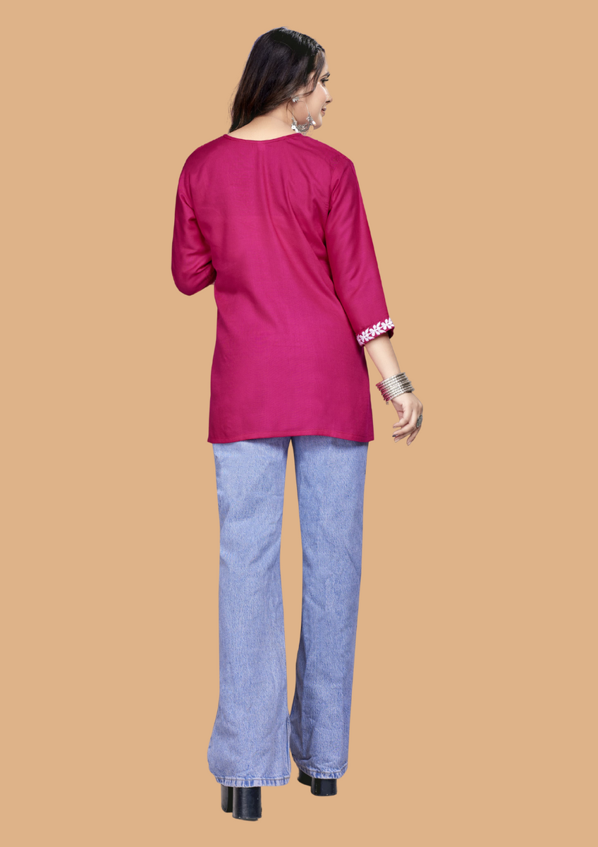 Pink Bloom Embroidery Top