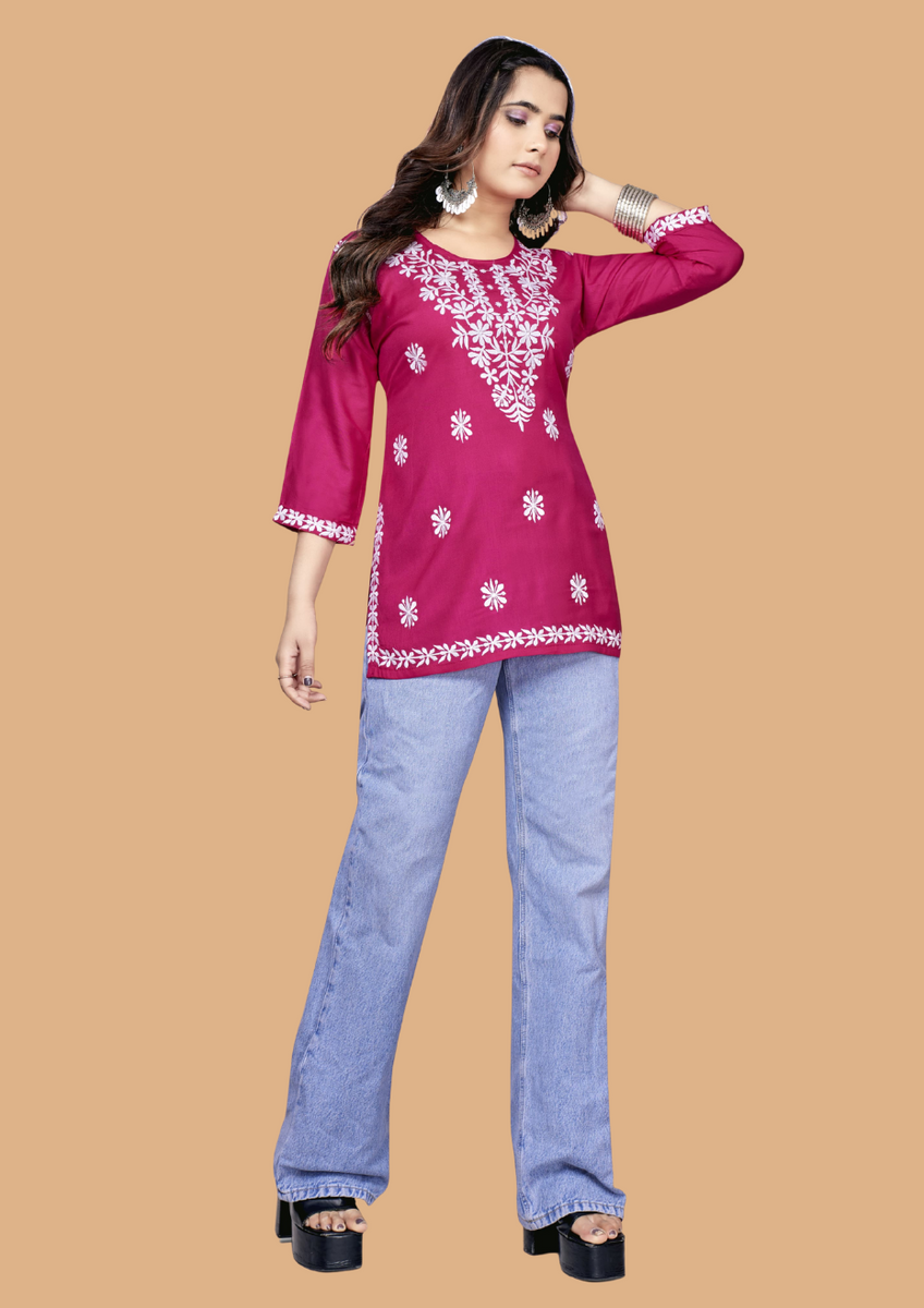 Pink Bloom Embroidery Top
