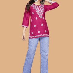 Pink Bloom Embroidery Top