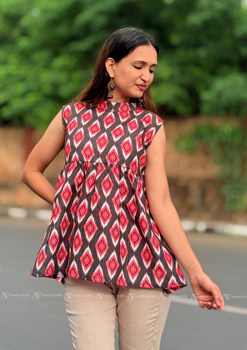 Ruby Ikat Bloom Cotton Top