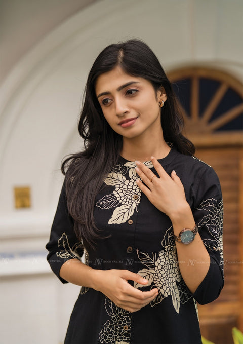 Golden Dusk Black Cotton Kurti