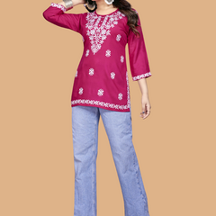 Pink Bloom Embroidery Top
