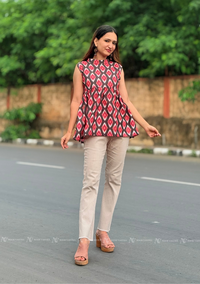 Ruby Ikat Bloom Cotton Top