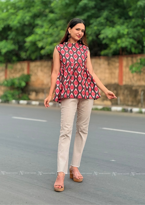Ruby Ikat Bloom Cotton Top