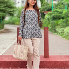 Grey Whisper Ikat Cotton Top