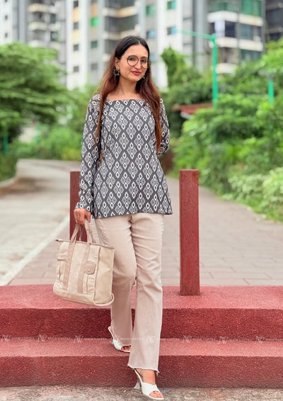 Grey Whisper Ikat Cotton Top