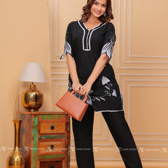 Black Embroidered Kurti Set