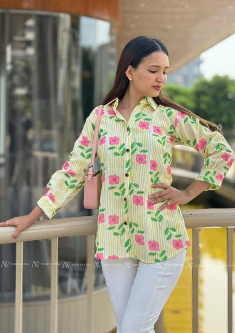 Yellow Flower Cotton Short Top