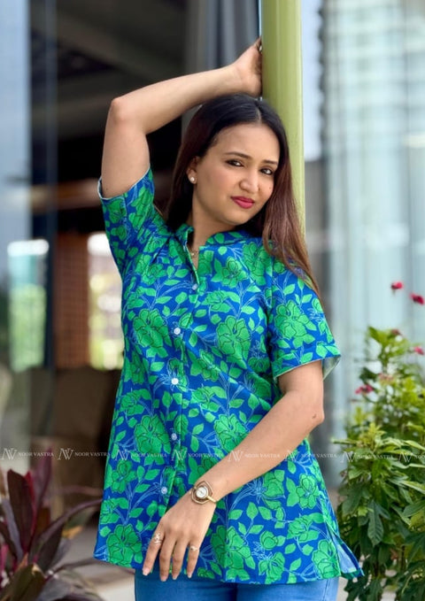 Green Floral Cotton Top