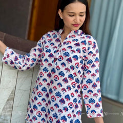 White Floral Cotton Short Top