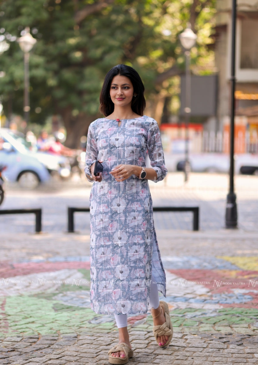 Grey Floral Kurti