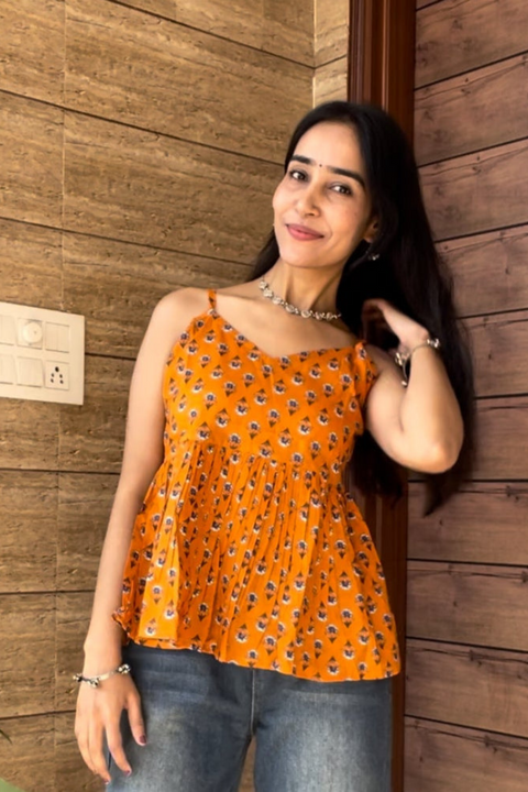 Orange Strap Peplum Top