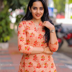Orange Floral Cotton Short Top