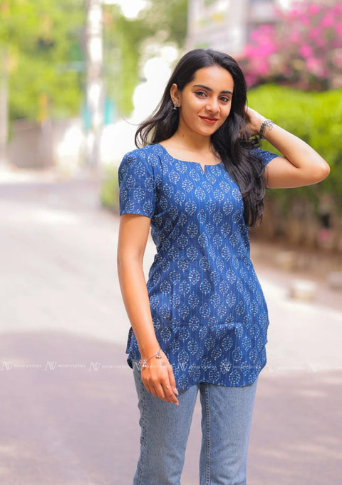 Azure Blue Cotton Short Top